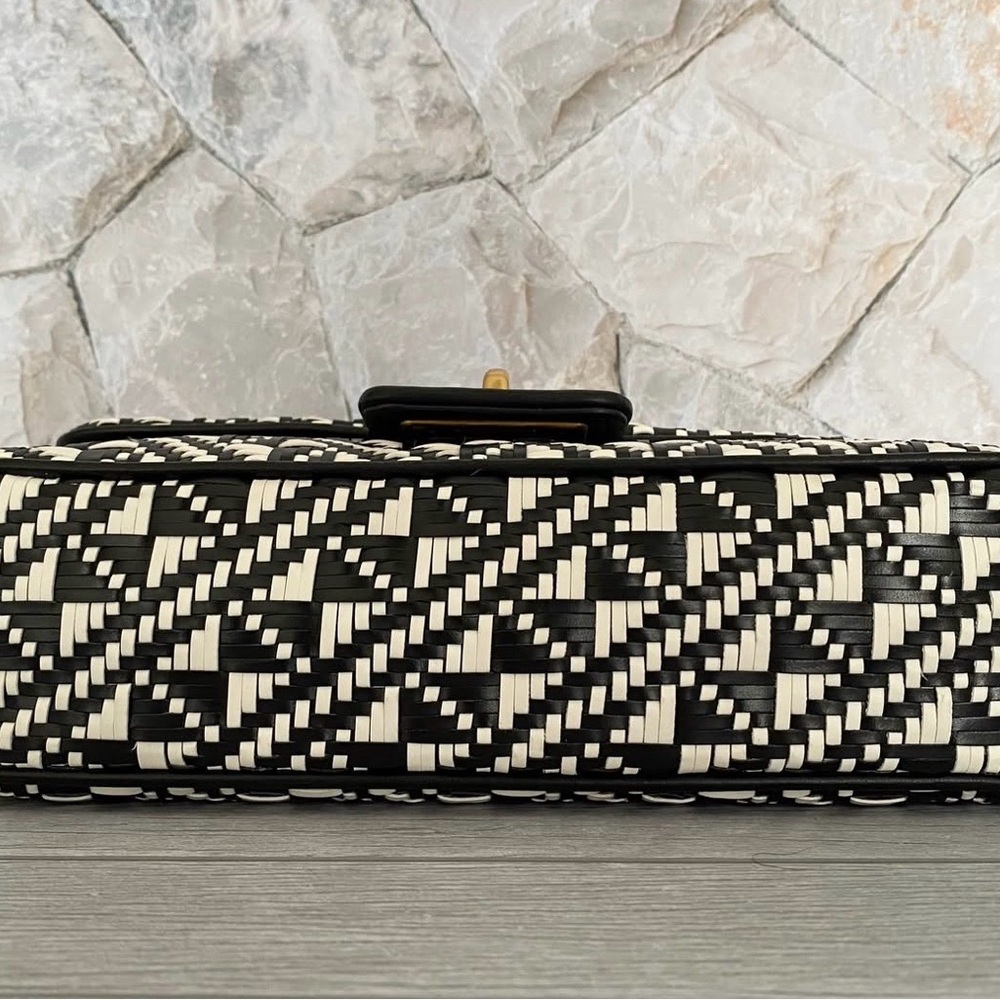 Karl Lagerfeld Black & White Geometric Woven Chain Shoulder Bag - Picture 7 of 9
